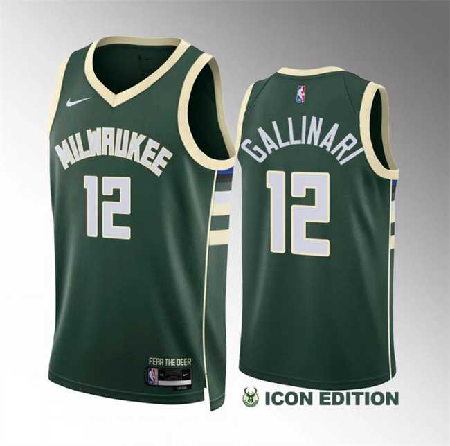 Mens Milwaukee Bucks #12 Danilo Gallinari Green Icon Edition Stitched Basketball Jersey Dzhi->milwaukee bucks->NBA Jersey
